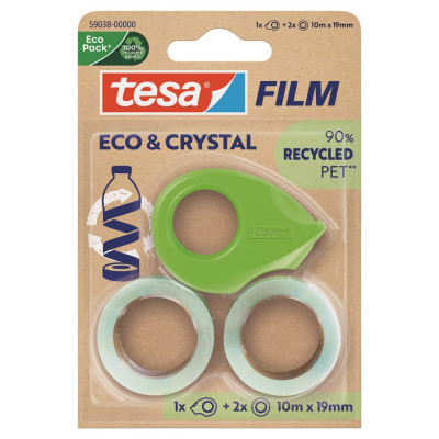 Ragasztószalag 19mmx10m irodai újrahasznosított 2 db víztiszta szalag+adagoló Tesa Eco & Crystal Ragasztószalag 19mmx10m irodai újrahasznosított 2 db víztiszta szalag+adagoló Tesa Eco & Crystal
