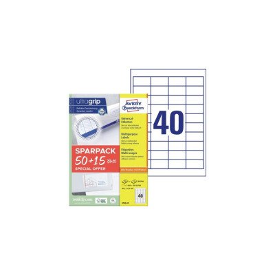 Etikett címke, 48,5x25,5mm, univerzális, 65 lap, 40 címke/lap Avery, fehér Etikett címke, 48,5x25,5mm, univerzális, 65 lap, 40 címke/lap Avery, fehér