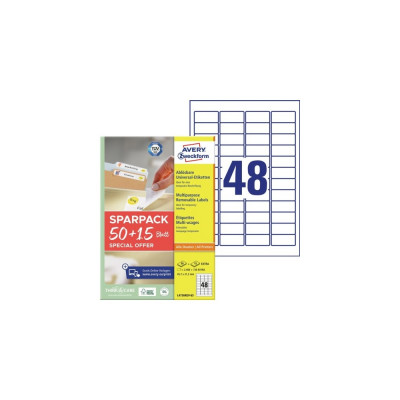 Etikett címke, 45,7x21,2mm, univerzális, 65 lap, 48 címke/lap Avery, fehér Etikett címke, 45,7x21,2mm, univerzális, 65 lap, 48 címke/lap Avery, fehér