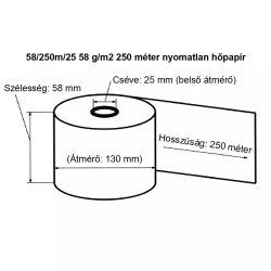 Hőpapír 58mm széles, 250fm hosszú, cséve 25mm, BPA mentes nyomatlan, TOMRA MOHU visszaváltó gépekhez Író- irodaszer, papíráru Egyéb