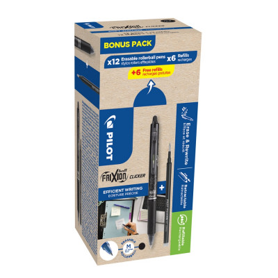 Rollertoll 0,5mm, törölhető Pilot Frixion Clicker GreenPack, 12 toll + 12betét, írásszín fekete Rollertoll 0,5mm, törölhető Pilot Frixion Clicker GreenPack, 12 toll + 12betét, írásszín fekete