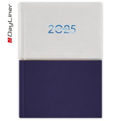 Határidőnapló Contrast A5 napi, fehér lapokkal fehér-sötétkék Dayliner 2026. Író- irodaszer, papíráru Dayliner