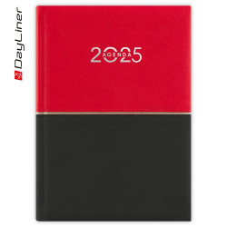 Határidőnapló Contrast A5 napi, fehér lapokkal piros-fekete Dayliner 2026. Író- irodaszer, papíráru Dayliner