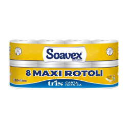 Toalettpapír 3 rétegű kistekercses 100% cellulóz 155 lap/17,5 m/tekercs 8 tekercs/csomag Soavex Maxi Rotoli_Paperdi
