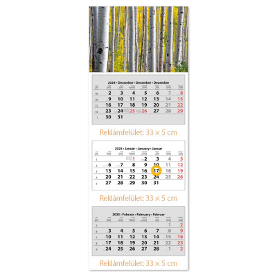 Speditőr naptár 3 tömb, 3 hónap SP-3 330 × 880 mm, fehér lapokkal Erdő Dayliner 2026.