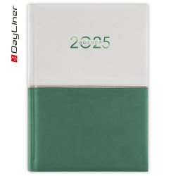 Határidőnapló Contrast A5 napi, fehér lapokkal fehér-zöld Dayliner 2026. Író- irodaszer, papíráru Dayliner