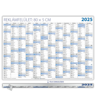 Plakátnaptár 980 × 680 mm, fehér lapokkal kék ívben Dayliner 2026.