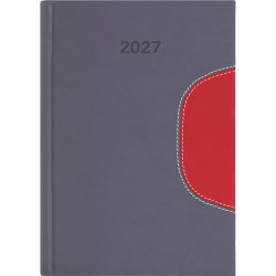 Határidőnapló Memphis A5 napi, fehér lapokkal szürke-piros Dayliner 2027.