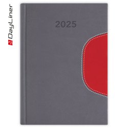 Határidőnapló Memphis A5 napi, fehér lapokkal szürke-piros Dayliner 2026. Író- irodaszer, papíráru Dayliner