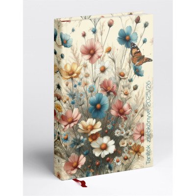 Tanítói zsebkönyv A5, műbőr 145mmx205mm, fehér lapokkal virágok 2026/2027 Realsystem