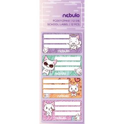 Füzetcímke 12db-os, Cica, vegyes minták, Nebulo Író- irodaszer, papíráru Nebulo