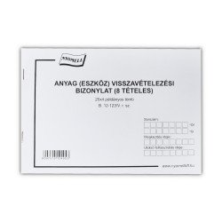 Készlet visszavételezési bizonylat 8 tételes 25x4 lapos tömb A/5 fekvő B.12-123/V Bluering Író- irodaszer, papíráru Bluering