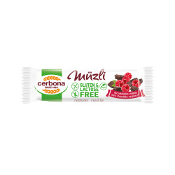 Müzliszelet 20 g, CERBONA, étcsokis-málnás hozzáadott cukor nélkül Müzlik, zabpelyhek Cerbona