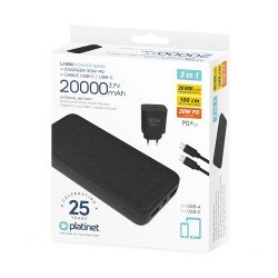 Powerbank szett 20000 mAh +20W PD töltő Platinet fekete Számítástechnika és kellékei Platinet