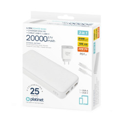 Powerbank szett 20000 mAh +20W PD töltő Platinet fehér Számítástechnika és kellékei Platinet