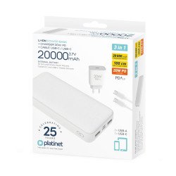 Powerbank szett 20000 mAh +20W PD töltő Platinet fehér Számítástechnika és kellékei Platinet
