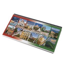 Asztali naptár 320mmx155mm, Magyarország fehérlapok fekvő kék műbőrrel borított tartóval Realsystem 2027. Író- irodaszer, papíráru Realsystem
