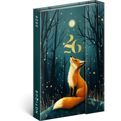 Határidőnapló mágnessel záródó, krémszínű lapokkal Fox 110×160 mm, Presco