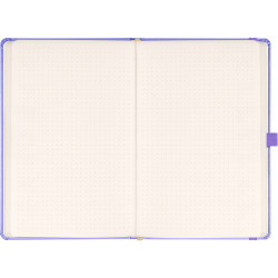 Keménytáblás notesz pontozott vonalozással krémszínű lapokkal leszorító gumiszalaggal Lila 130x210mm, Presco