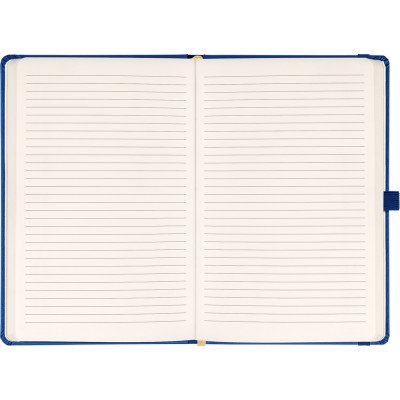 Keménytáblás notesz vonalas krémszínű lapokkal leszorító gumiszalaggal Dark blue 130x210mm, Presco