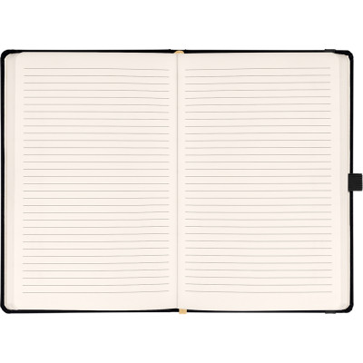 Keménytáblás notesz vonalas krémszínű lapokkal leszorító gumiszalaggal Black 130x210mm, Presco