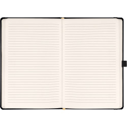 Keménytáblás notesz vonalas krémszínű lapokkal leszorító gumiszalaggal Black 130x210mm, Presco Író- irodaszer, papíráru Presco