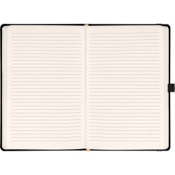 Keménytáblás notesz vonalas krémszínű lapokkal leszorító gumiszalaggal Black 130x210mm, Presco Író- irodaszer, papíráru Presco