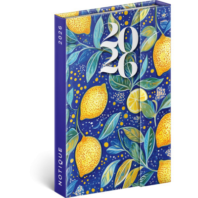 Határidőnapló mágnessel záródó, krémszínű lapokkal Lemons 110×160 mm, Presco