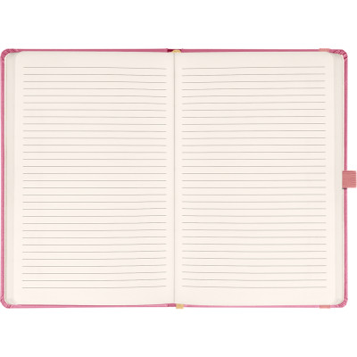 Keménytáblás notesz vonalas krémszínű lapokkal leszorító gumiszalaggal Pink 130x210mm, Presco