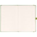 Keménytáblás notesz pontozott vonalozással krémszínű lapokkal leszorító gumiszalaggal Green 130x210mm, Presco