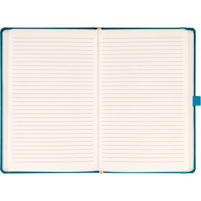Keménytáblás notesz vonalas krémszínű lapokkal leszorító gumiszalaggal Teal 130x210mm, Presco