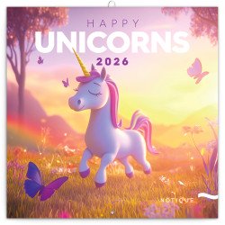 Falinaptár képes lemeznaptár 300x300mm, Happy Unicorns Realsystem 2026. Író- irodaszer, papíráru Realsystem