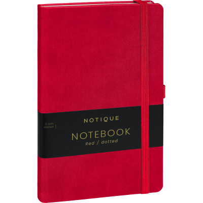 Keménytáblás notesz pontozott vonalozással krémszínű lapokkal leszorító gumiszalaggal Red 130x210mm, Presco Keménytáblás notesz pontozott vonalozással krémszínű lapokkal leszorító gumiszalaggal Red 130x210mm, Presco