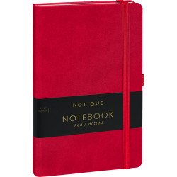 Keménytáblás notesz pontozott vonalozással krémszínű lapokkal leszorító gumiszalaggal Red 130x210mm, Presco Író- irodaszer, papíráru Presco