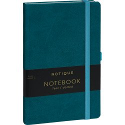 Keménytáblás notesz pontozott vonalozással krémszínű lapokkal leszorító gumiszalaggal Teal 130x210mm, Presco Író- irodaszer, papíráru Presco