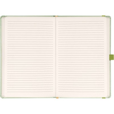 Keménytáblás notesz vonalas krémszínű lapokkal leszorító gumiszalaggal Green 130x210mm, Presco