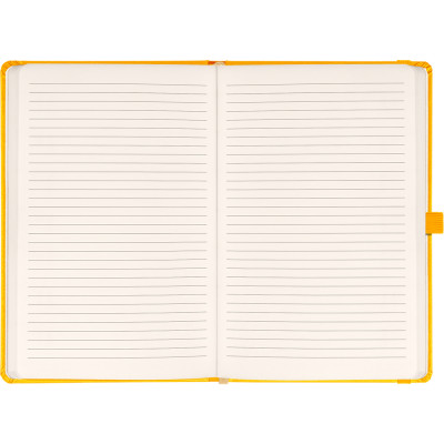 Keménytáblás notesz vonalas krémszínű lapokkal leszorító gumiszalaggal Yellow 130x210mm, Presco