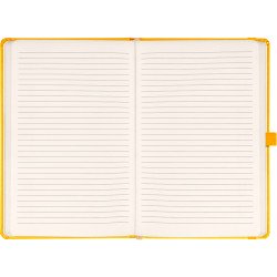 Keménytáblás notesz vonalas krémszínű lapokkal leszorító gumiszalaggal Yellow 130x210mm, Presco Író- irodaszer, papíráru Presco