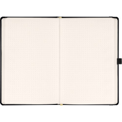 Keménytáblás notesz pontozott vonalozással krémszínű lapokkal leszorító gumiszalaggal Black 130x210mm, Presco Író- irodaszer, papíráru Presco