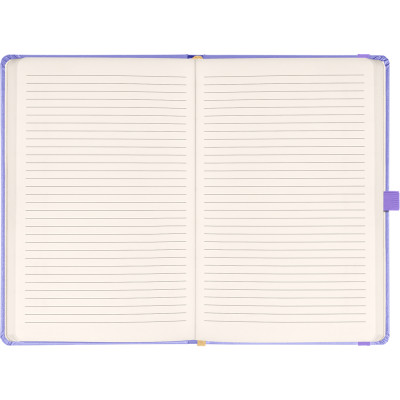 Keménytáblás notesz vonalas krémszínű lapokkal leszorító gumiszalaggal Lila 130x210mm, Presco