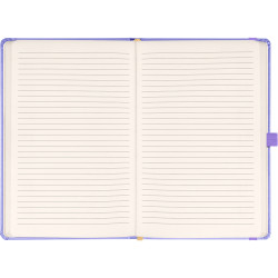 Keménytáblás notesz vonalas krémszínű lapokkal leszorító gumiszalaggal Lila 130x210mm, Presco Író- irodaszer, papíráru Presco