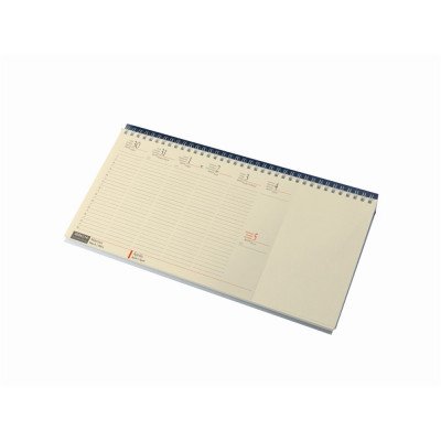 Asztali naptár 320mmx155mm, krémszínű lapokkal blokktömbös fekvő kék műbörrel borított tartóval Realsystem 2027.