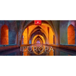 Képes asztali naptár Európa 320 x 150 mm, fehér lapokkal fekvő fehér karton tartóval Dayliner 2026. Író- irodaszer, papíráru Dayliner