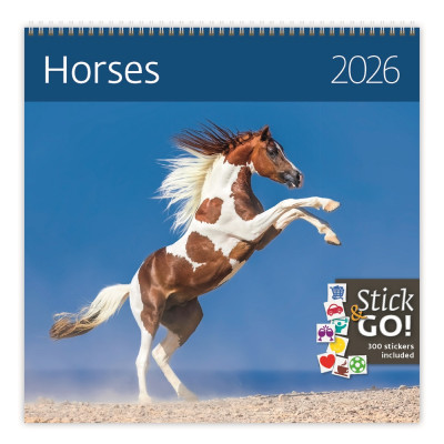 Falinaptár képes 300 x 300 mm, fehér lapokkal Horses Dayliner 2026.