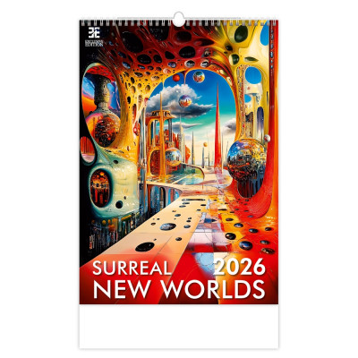 Falinaptár képes 315 × 630 mm, fehér lapokkal Surreal New Worlds Dayliner 2026.