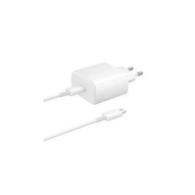 Töltő hálózati SAMSUNG Type-C aljzat (45W, PD gyorstöltő + 100cm Type-C kábel) fehér