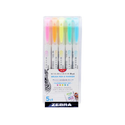 Ecsettoll készlet, kétvégű Zebra Mildliner Fluorescent, 5 különböző szín Író- irodaszer, papíráru Zebra