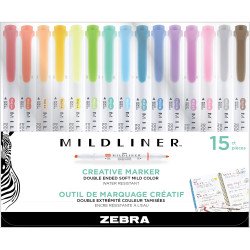 Szövegkiemelő készlet, 1,4/4 mm, kétvégű, Zebra Mildliner Highlighter, 15 különböző szín Író- irodaszer, papíráru Zebra