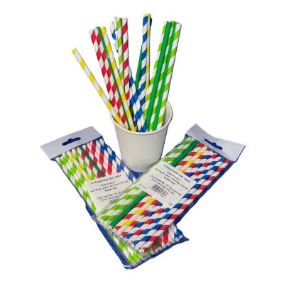 Szívószál papír 6 x 200 mm 25 db/csomag vegyes csíkos