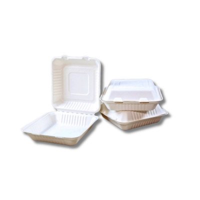 Papírdoboz ételes 1 részes 23 x 23 x 8 cm komposztálható cukornád 100 db/csomag natúr